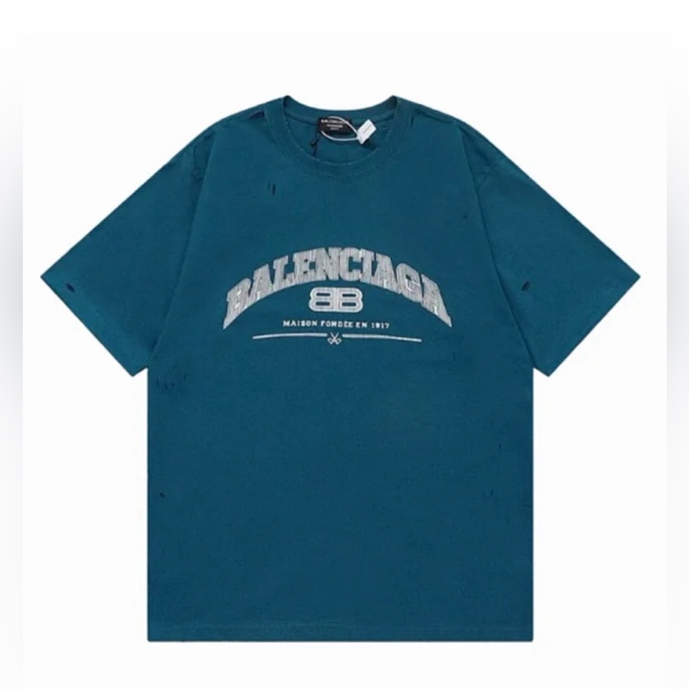 Balenciaga - Maison cotton Ptrl Blue short-sleeved T-shirt｜L
